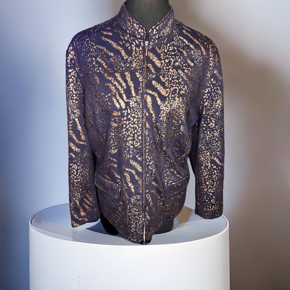 Alfred Dunner Jacket Blue with Gold Metallic Zip Soze 18 EUC (W5366-G5)